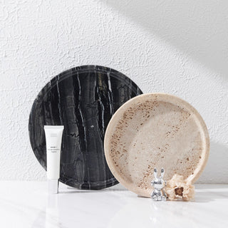 Tuscan Travertine Round Tray | Earthy Natural Stone Coaster | for Candles & Cosmetics