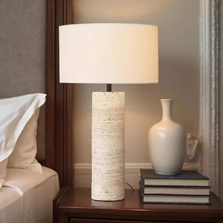 Tuscan Travertine Table Lamp | Solid Honed Natural Stone Column | Minimalist Lighting