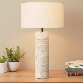 Tuscan Travertine Table Lamp | Solid Honed Natural Stone Column | Minimalist Lighting