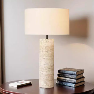 Tuscan Travertine Table Lamp | Solid Honed Natural Stone Column | Minimalist Lighting