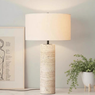 Tuscan Travertine Table Lamp | Solid Honed Natural Stone Column | Minimalist Lighting
