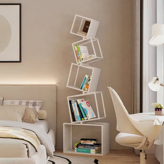 Unique Stacked Cube Bookshelf | Modern White Open Storage Shelving Unit for Playful & Contemporary Décor