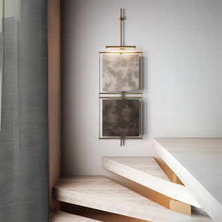 Urban Luxe Layered Light Gray & Dark Gray Square Wall Art with Brass Frame