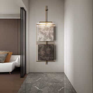 Urban Luxe Layered Light Gray & Dark Gray Square Wall Art with Brass Frame