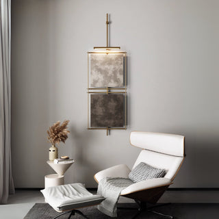 Urban Luxe Layered Light Gray & Dark Gray Square Wall Art with Brass Frame