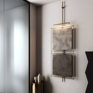 Urban Luxe Layered Light Gray & Dark Gray Square Wall Art with Brass Frame