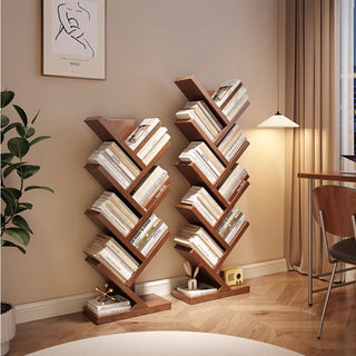 V-Shaped Wooden Tree Bookshelf | Modern Wood Branch Design Bookcase for Living Room, Office & Study