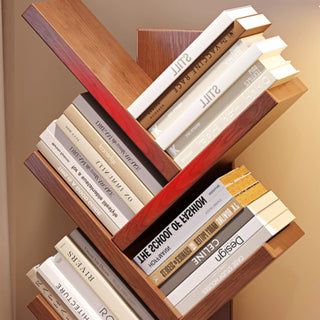 V-Shaped Wooden Tree Bookshelf | Modern Wood Branch Design Bookcase for Living Room, Office & Study