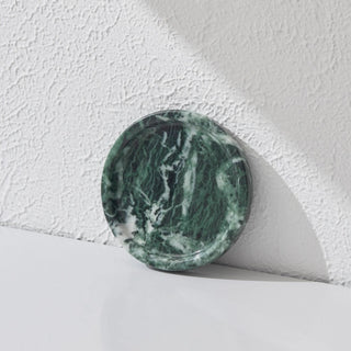 Verde Green Marble Round Tray | Polished Natural Stone Coaster | Art Deco Statement Piece