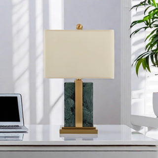 Verona Green Marble Table Lamp | Deep Green Marble with Gold Inlay | Art Deco Lighting