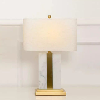 Verona Natural Marble Column Table Lamp | Brass Pedestal | Italian Bedside Light
