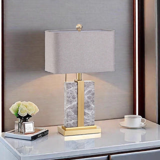 Verona Savoy Gray Natural Marble Table Lamp | Brass Spine | 5‑Star Hotel Nightstand Lamp