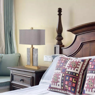 Verona Savoy Gray Natural Marble Table Lamp | Brass Spine | 5‑Star Hotel Nightstand Lamp