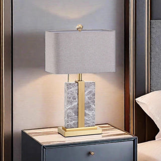 Verona Savoy Gray Natural Marble Table Lamp | Brass Spine | 5‑Star Hotel Nightstand Lamp