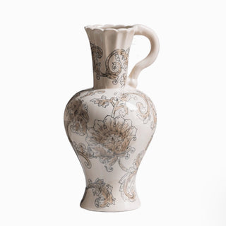 Vintage Inspired Ceramic Decorative Vase | Farmhouse Cream & Brown Accent Pitcher