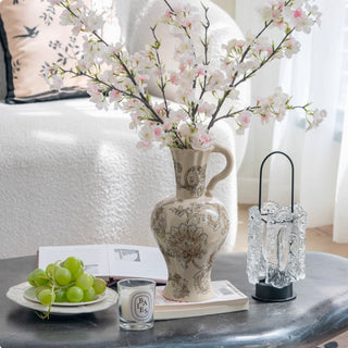 Vintage Inspired Ceramic Decorative Vase | Farmhouse Cream & Brown Accent Pitcher