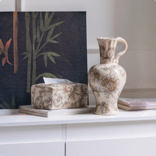 Vintage Inspired Ceramic Decorative Vase | Farmhouse Cream & Brown Accent Pitcher