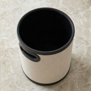 Woven Leather Round Wastebasket | Luxury Bathroom & Office Trash Can | Bucket‑Style Bin with Handle