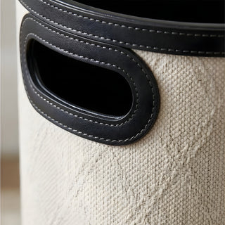 Woven Leather Round Wastebasket | Luxury Bathroom & Office Trash Can | Bucket‑Style Bin with Handle