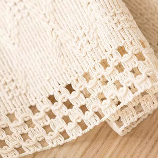 Woven Patchwork Table Runner | Jute & Macrame with Tassels | Boho & Rustic Farmhouse Decor
