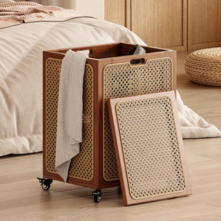 Woven Rattan Rolling Hamper | Natural Wicker with Lid | Rustic & Functional Laundry Storage