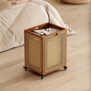 Woven Rattan Rolling Hamper | Natural Wicker with Lid | Rustic & Functional Laundry Storage