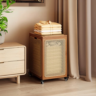 Woven Rattan Rolling Hamper | Natural Wicker with Lid | Rustic & Functional Laundry Storage