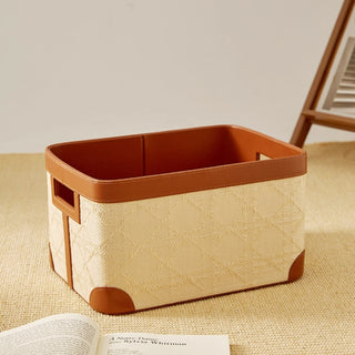 Woven & Leather Lidded Storage Box | Luxury‑Inspired | Heritage Keepsake Organizer