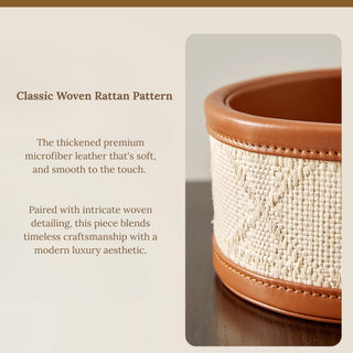 Woven & Leather Handled Caddy | Luxury‑Inspired | Oval Carry Basket Organizer