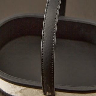 Woven & Leather Handled Caddy | Luxury‑Inspired | Oval Carry Basket Organizer