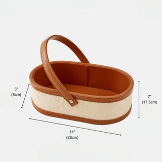 Woven & Leather Handled Caddy | Luxury‑Inspired | Oval Carry Basket Organizer