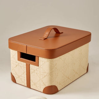 Woven & Leather Lidded Storage Box | Luxury‑Inspired | Heritage Keepsake Organizer
