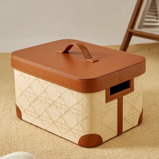 Woven & Leather Lidded Storage Box | Luxury‑Inspired | Heritage Keepsake Organizer