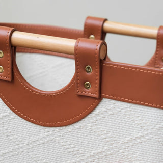Woven & Leather Oval Storage Basket | Luxury‑Inspired | Catchall Tray with Wood Handles