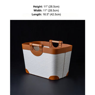 Woven & Leather Oval Storage Basket | Luxury‑Inspired | Catchall Tray with Wood Handles