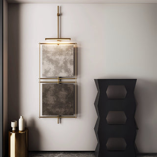 Urban Luxe Layered Light Gray & Dark Gray Square Wall Art with Brass Frame